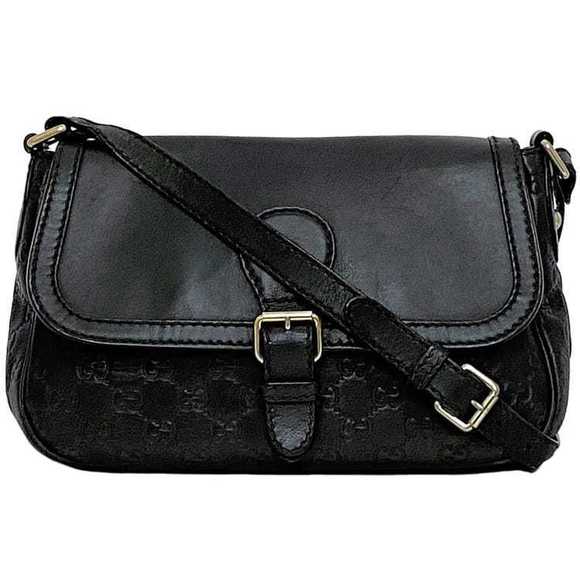 Gucci Leather Flap Shoulder GG Black Bag Shimmer Crossbody - Picture 1 of 9